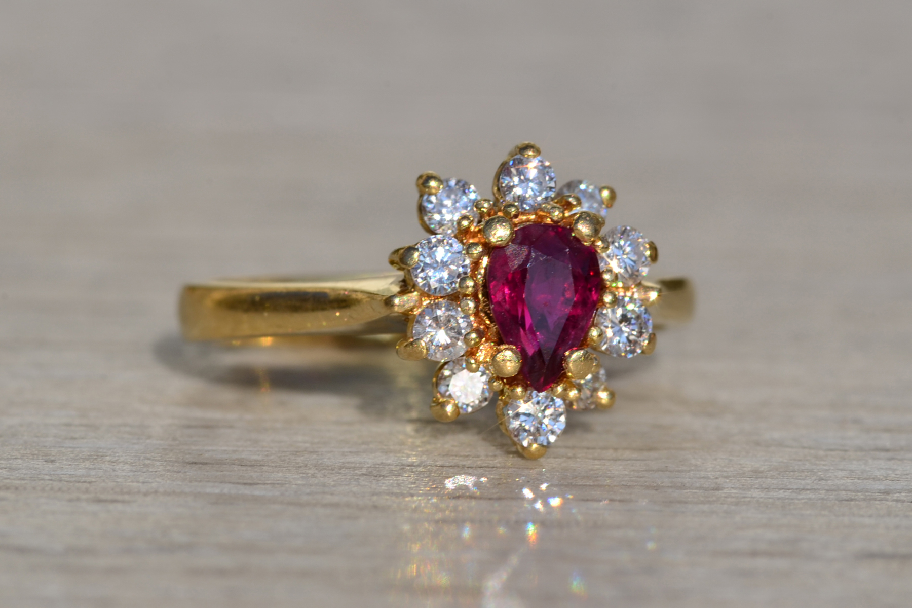 SOLD - Ladies 18K No Heat Burma Ruby and Diamond Halo Ring - Image 7