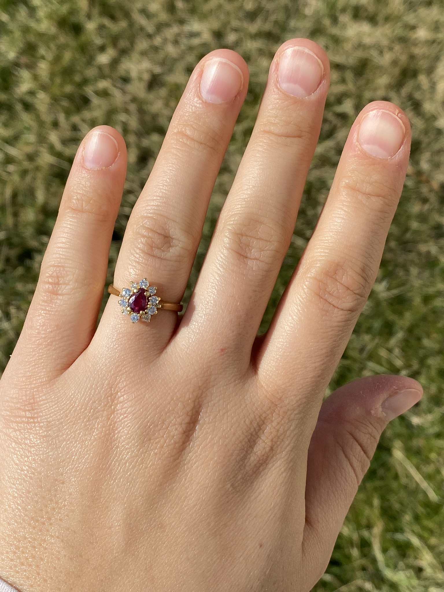 SOLD - Ladies 18K No Heat Burma Ruby and Diamond Halo Ring - Image 9