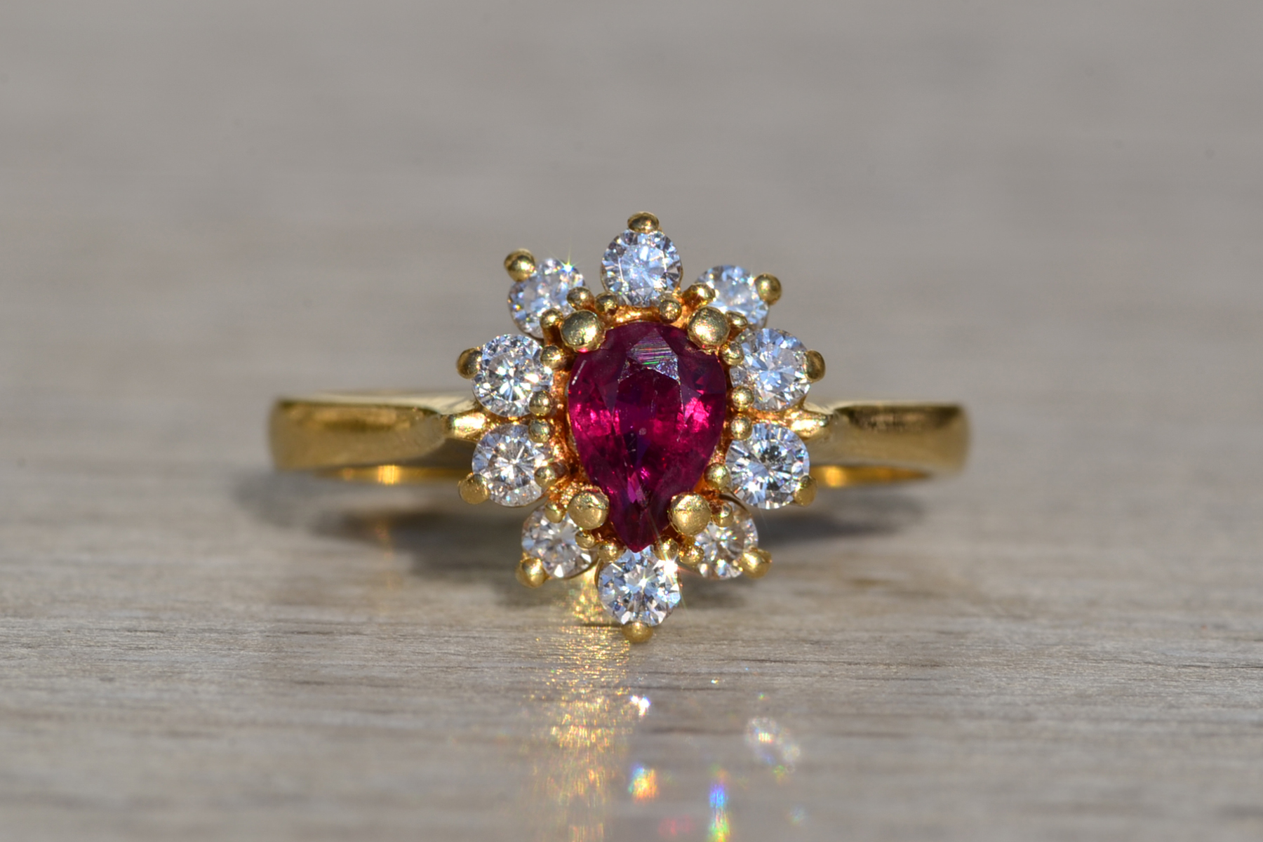 SOLD - Ladies 18K No Heat Burma Ruby and Diamond Halo Ring - Image 8