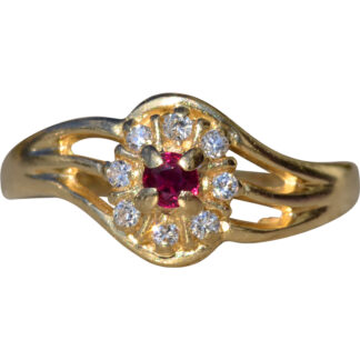 The Roseburg:  Ladies 14K Ruby and Diamond Retro Ring