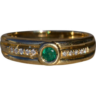 SOLD - The Middough Creek:  Ladies Vintage 14K Gold Emerald and Diamond Ring