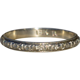 SOLD - The Loleta:  Ladies Antique 18K White Gold Bow Engraved Eternity Band