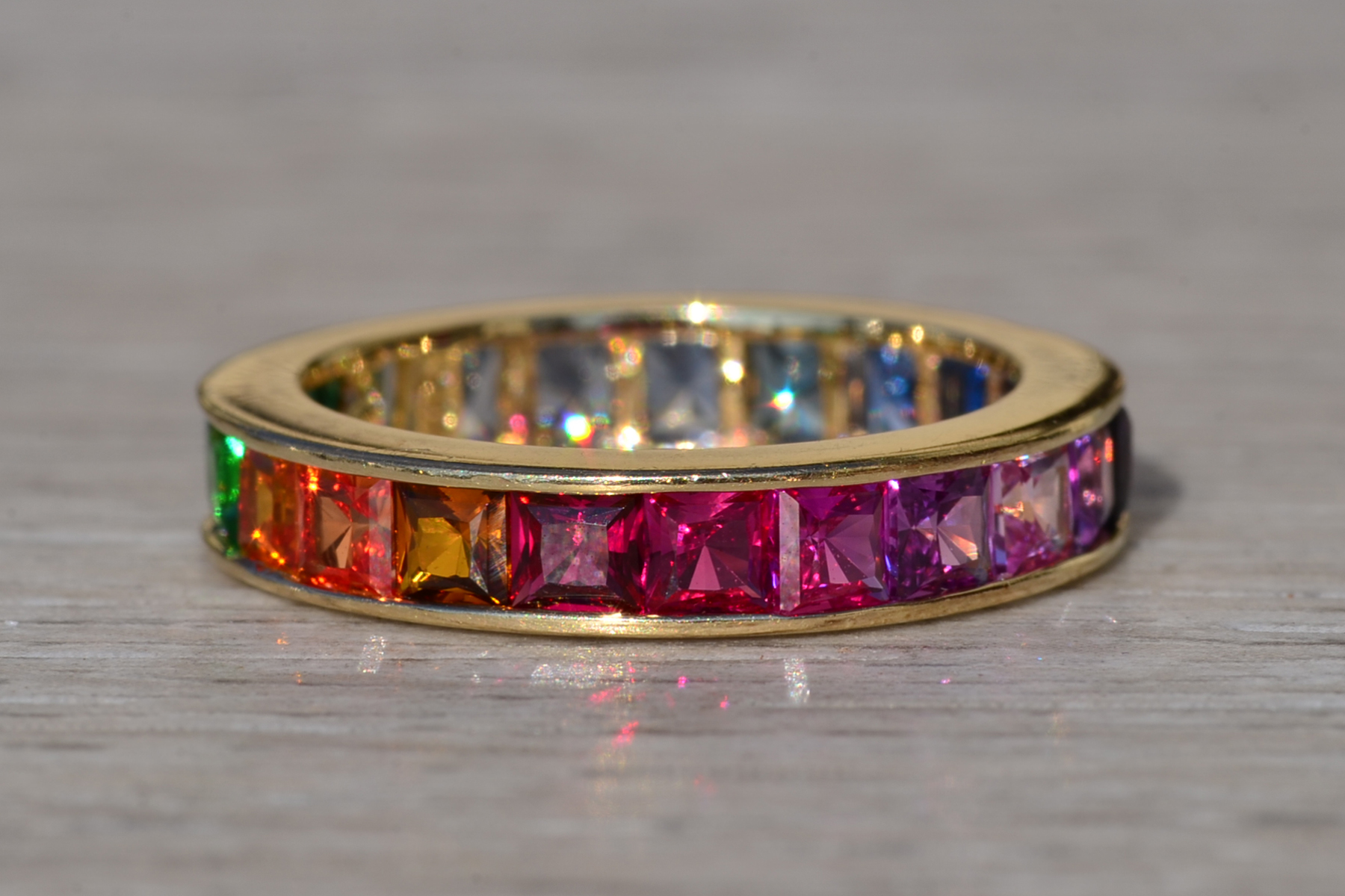 SOLD - The Provolt 2: Ladies 14K Multicolor Sapphire Rainbow Eternity Band - Image 2