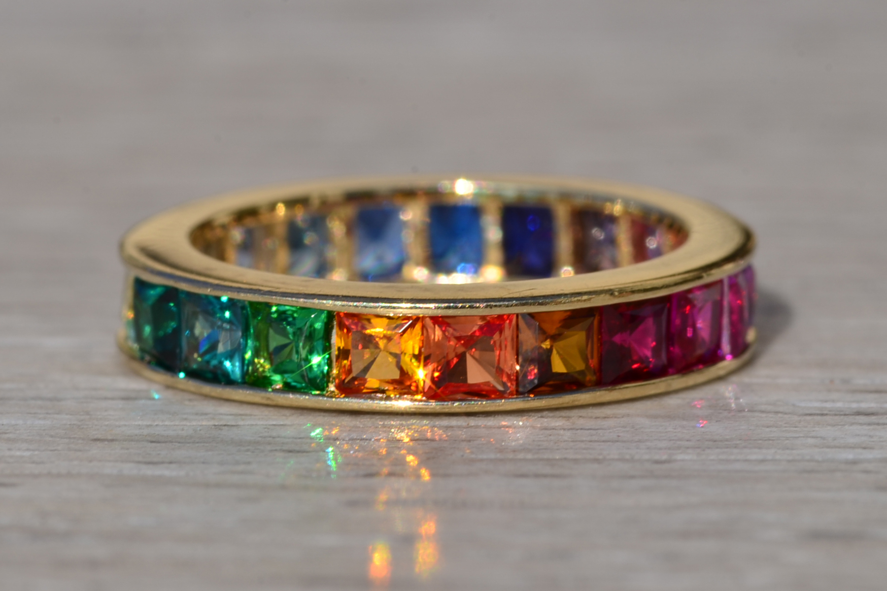 SOLD - The Provolt 2: Ladies 14K Multicolor Sapphire Rainbow Eternity Band - Image 3