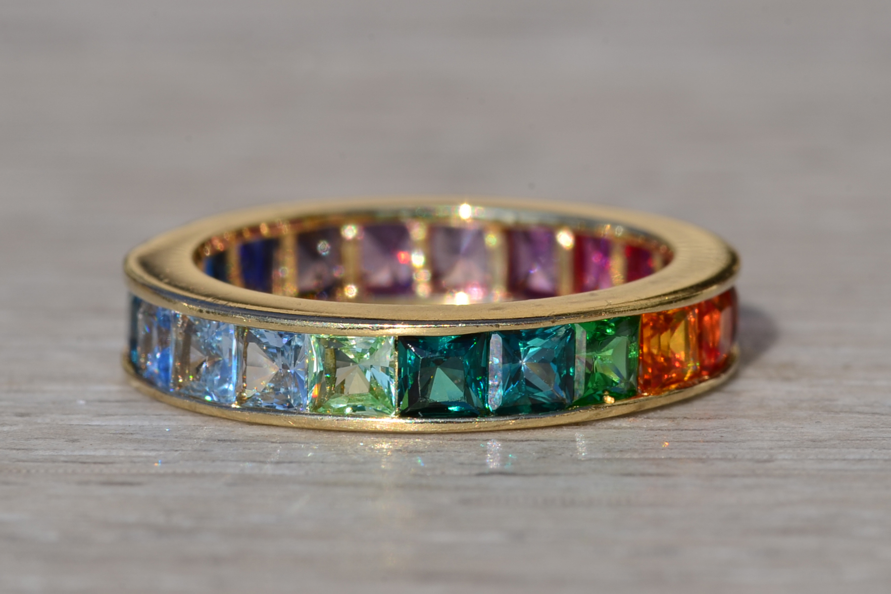 SOLD - The Provolt 2: Ladies 14K Multicolor Sapphire Rainbow Eternity Band - Image 4
