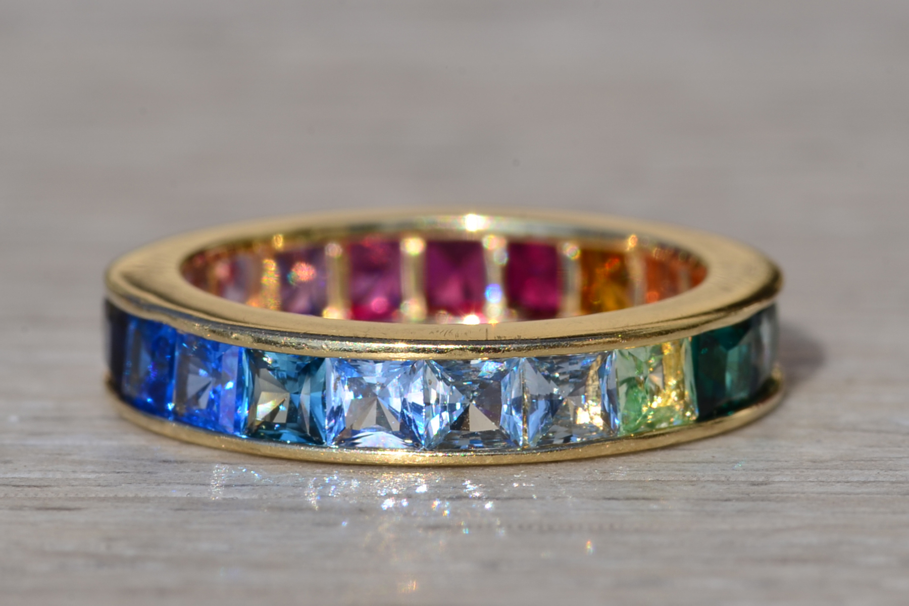 SOLD - The Provolt 2: Ladies 14K Multicolor Sapphire Rainbow Eternity Band - Image 5
