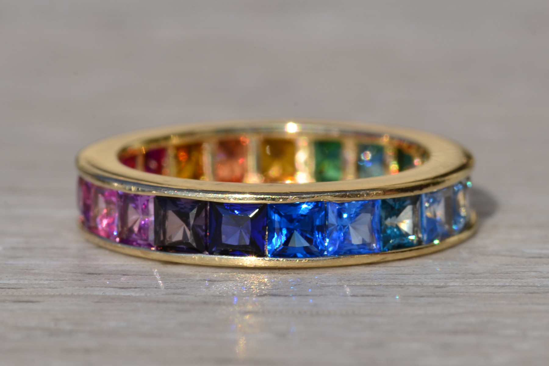 SOLD - The Provolt 2: Ladies 14K Multicolor Sapphire Rainbow Eternity Band - Image 6