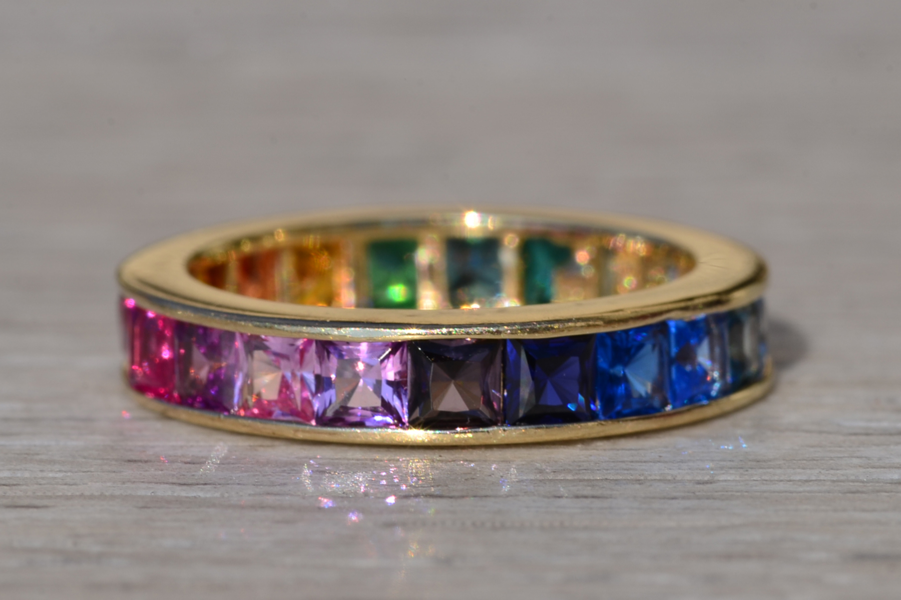 SOLD - The Provolt 2: Ladies 14K Multicolor Sapphire Rainbow Eternity Band - Image 7