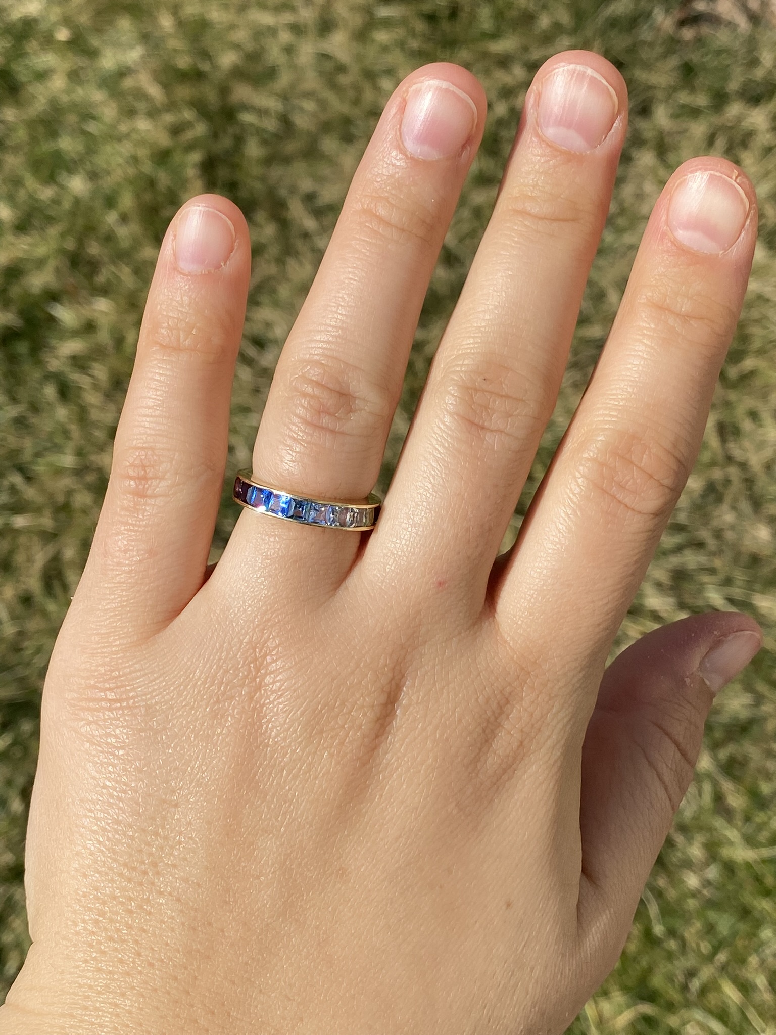 SOLD - The Provolt 2: Ladies 14K Multicolor Sapphire Rainbow Eternity Band - Image 8