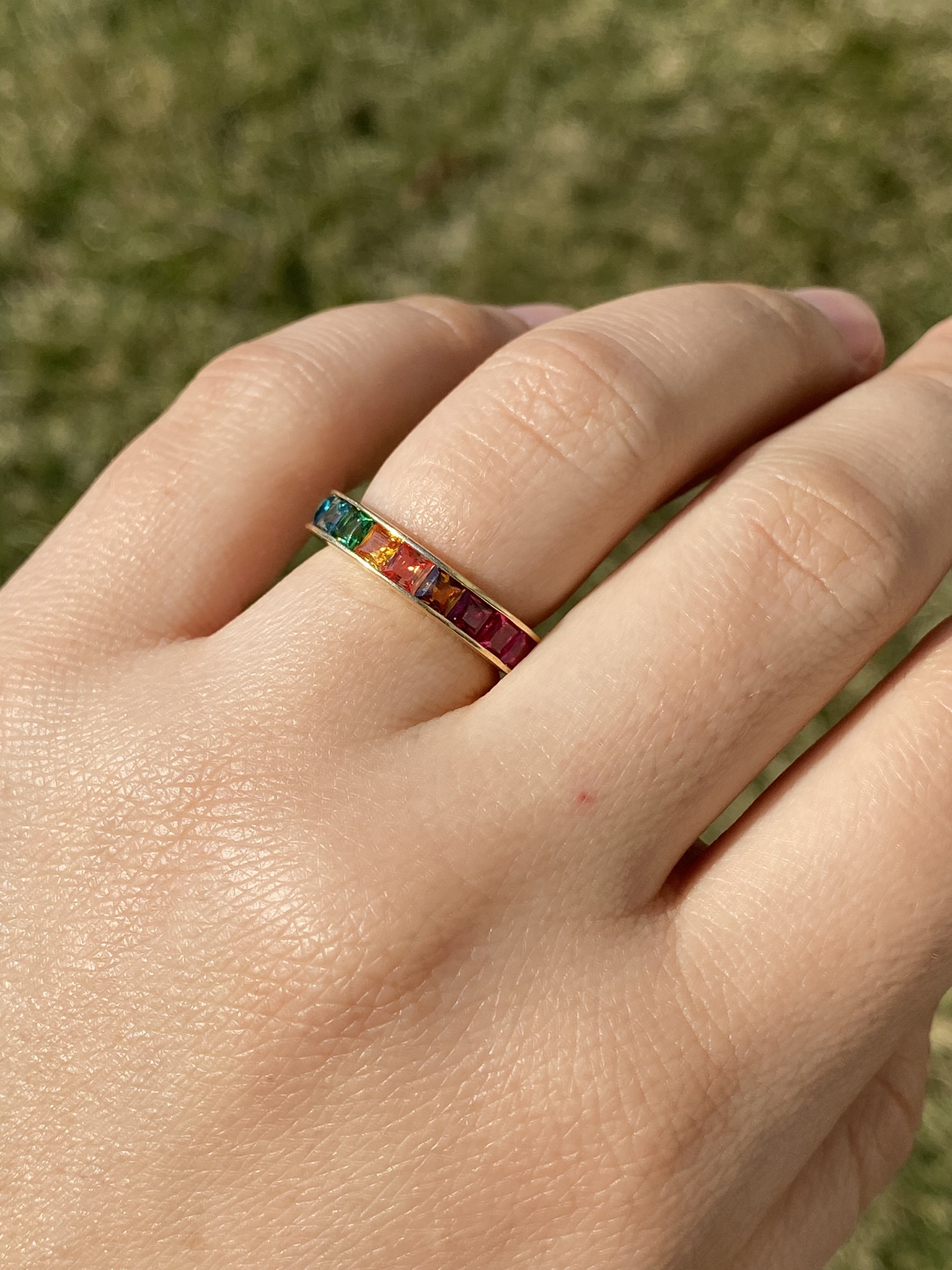 SOLD - The Provolt 2: Ladies 14K Multicolor Sapphire Rainbow Eternity Band - Image 10