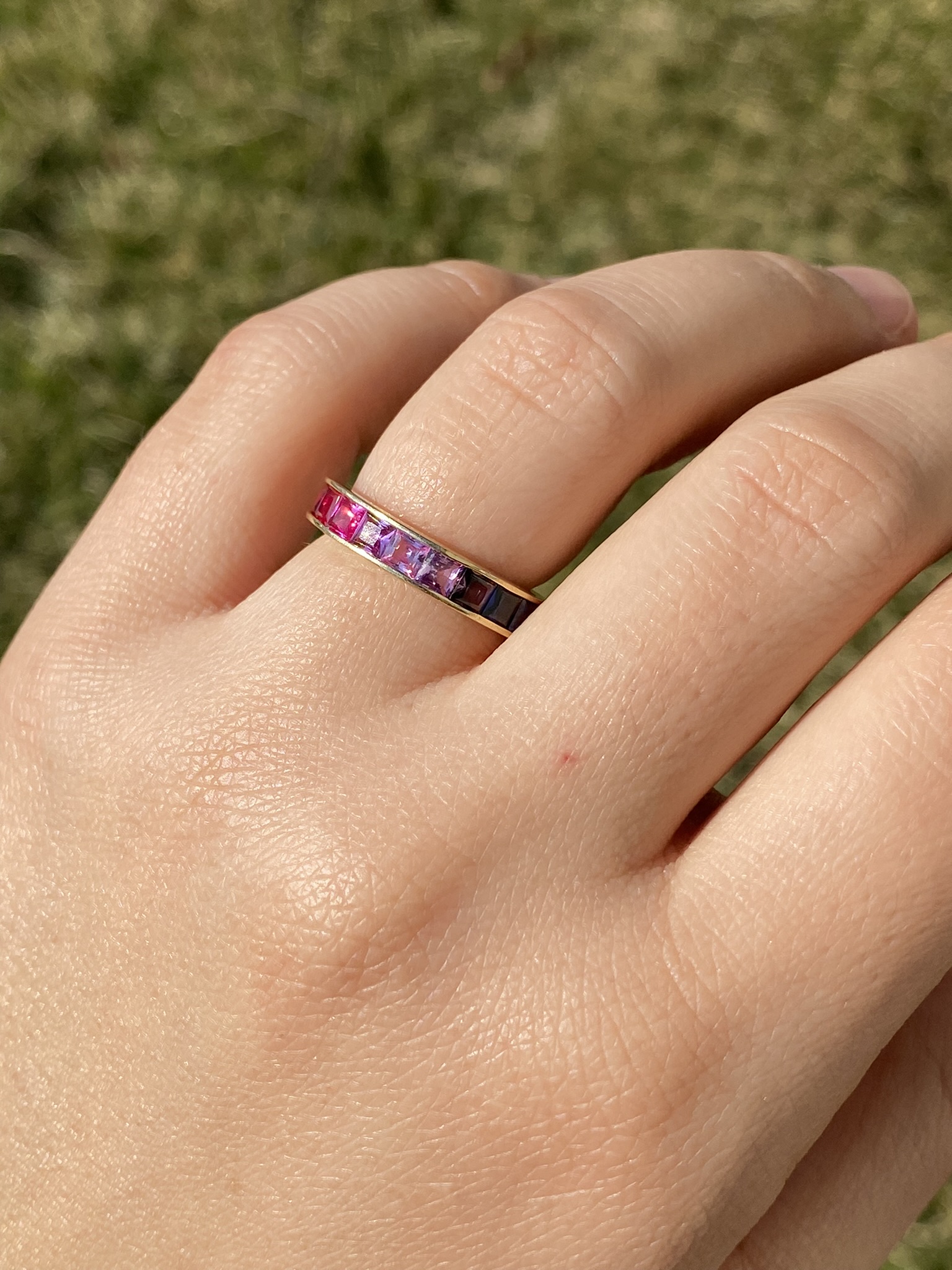 SOLD - The Provolt 2: Ladies 14K Multicolor Sapphire Rainbow Eternity Band - Image 11