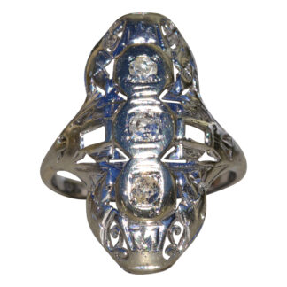 Ladies Antique 18K White Gold Three Stone Diamond Ring