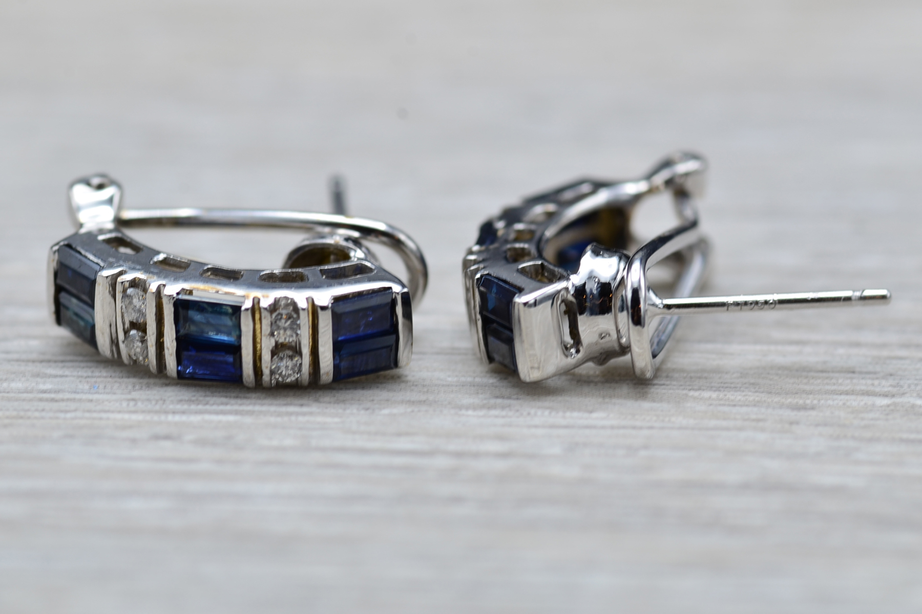 SOLD - The Shontos: Ladies Platinum Drop Earrings set with Sapphires and Diamonds - Image 2