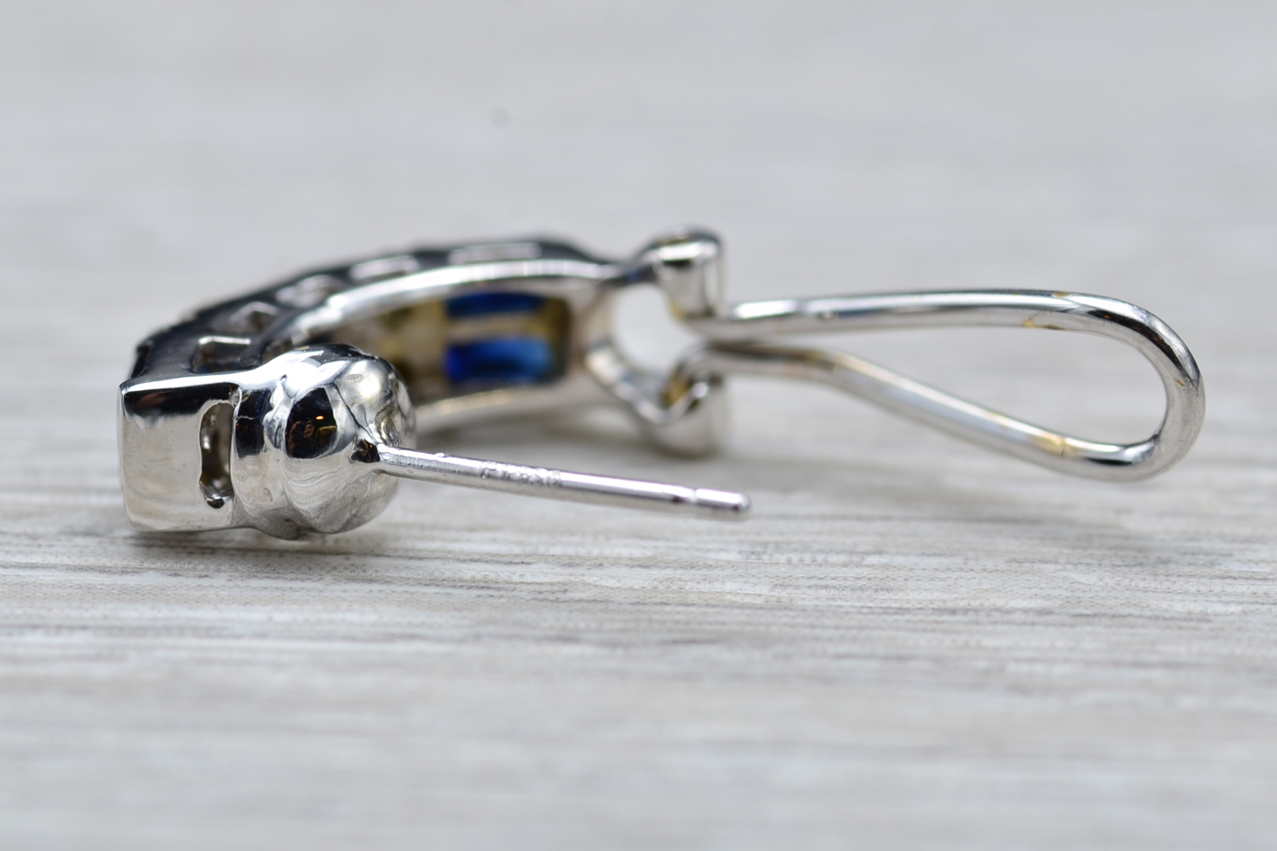 SOLD - The Shontos: Ladies Platinum Drop Earrings set with Sapphires and Diamonds - Image 3
