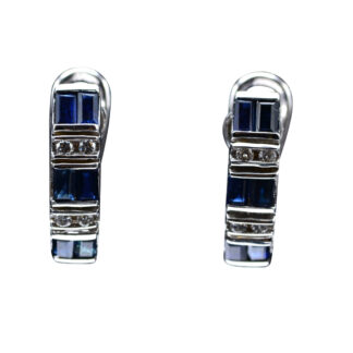 SOLD - The Shontos:  Ladies Platinum Drop Earrings set with Sapphires and Diamonds