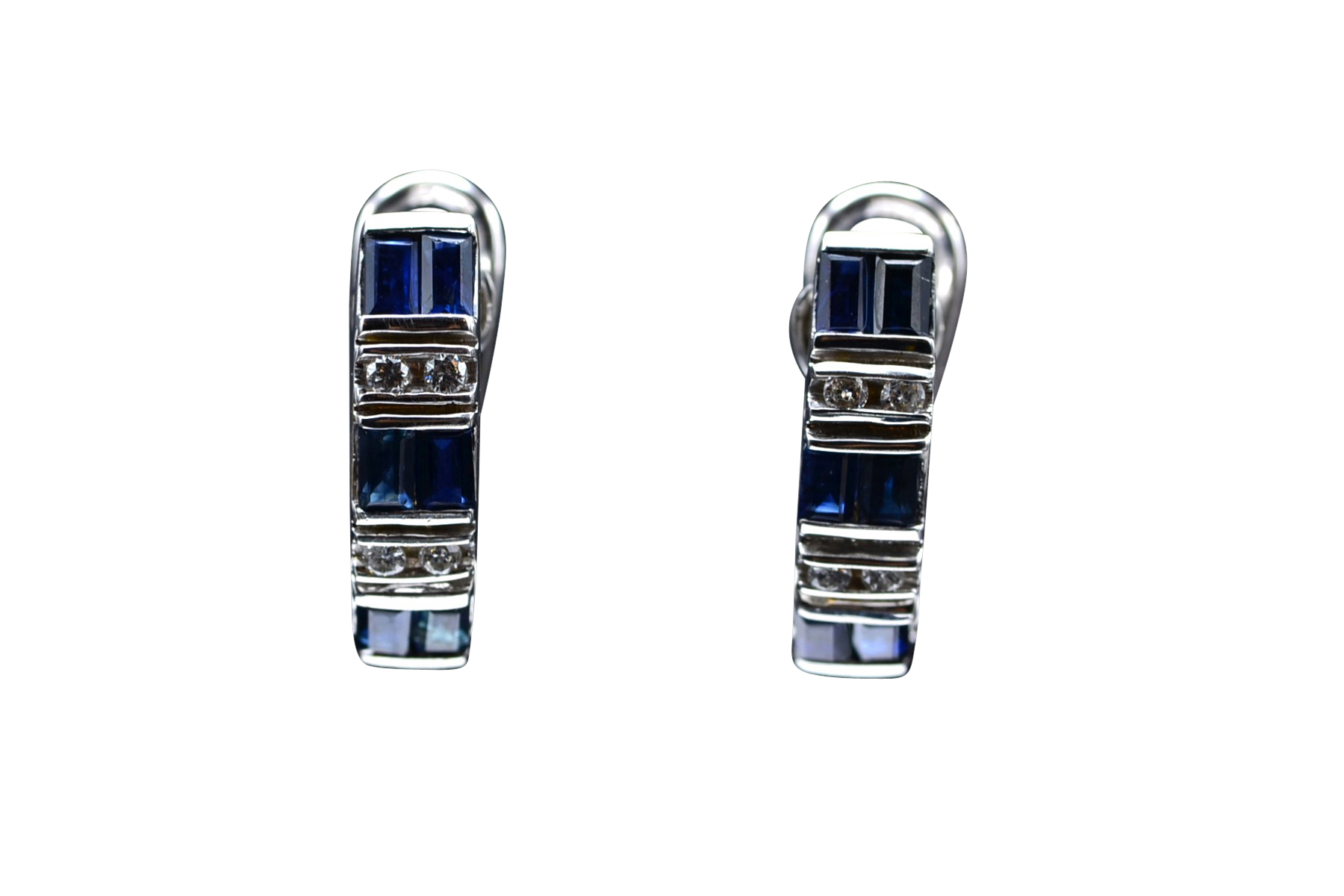 SOLD - The Shontos: Ladies Platinum Drop Earrings set with Sapphires and Diamonds