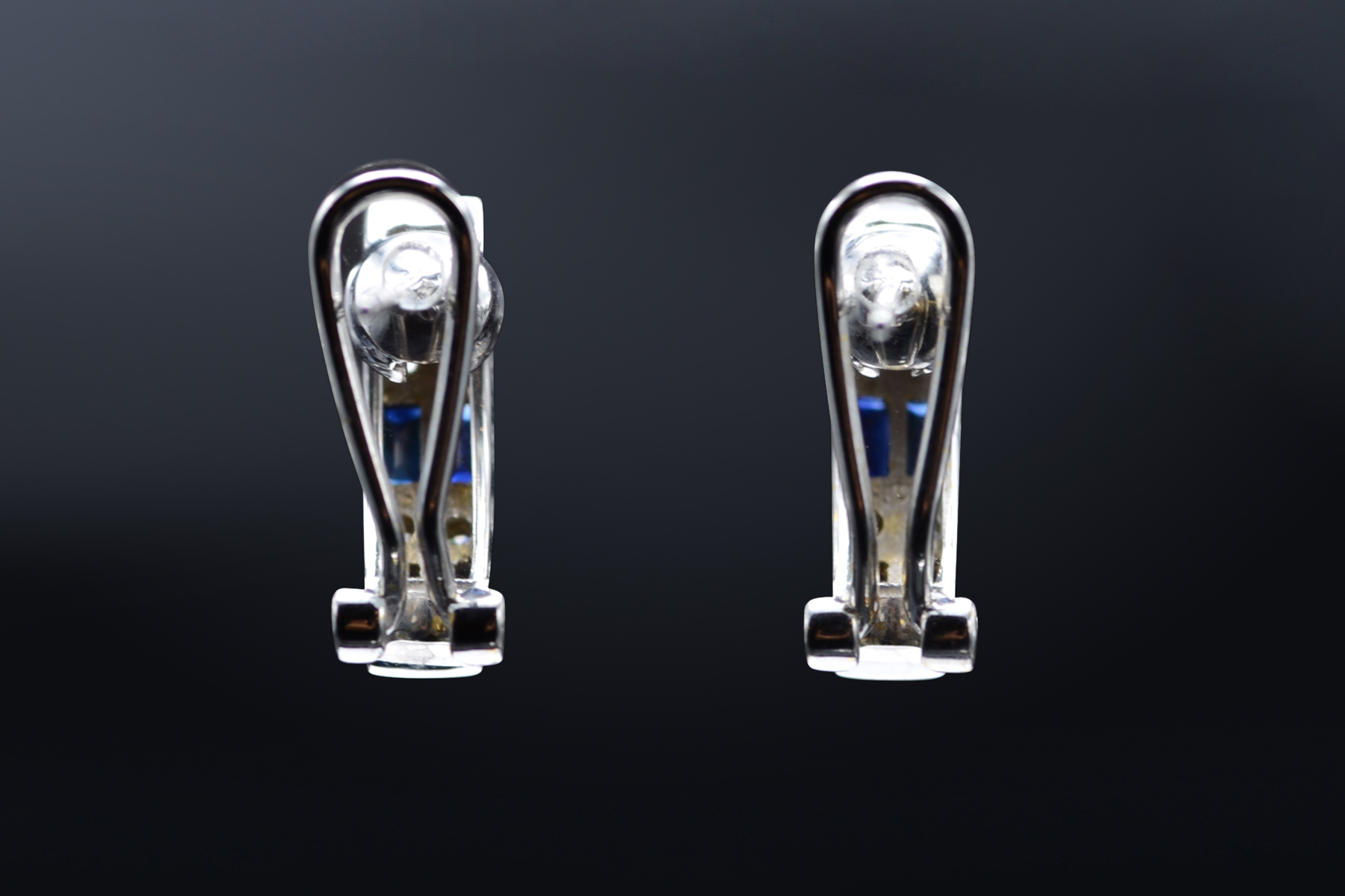 SOLD - The Shontos: Ladies Platinum Drop Earrings set with Sapphires and Diamonds - Image 5
