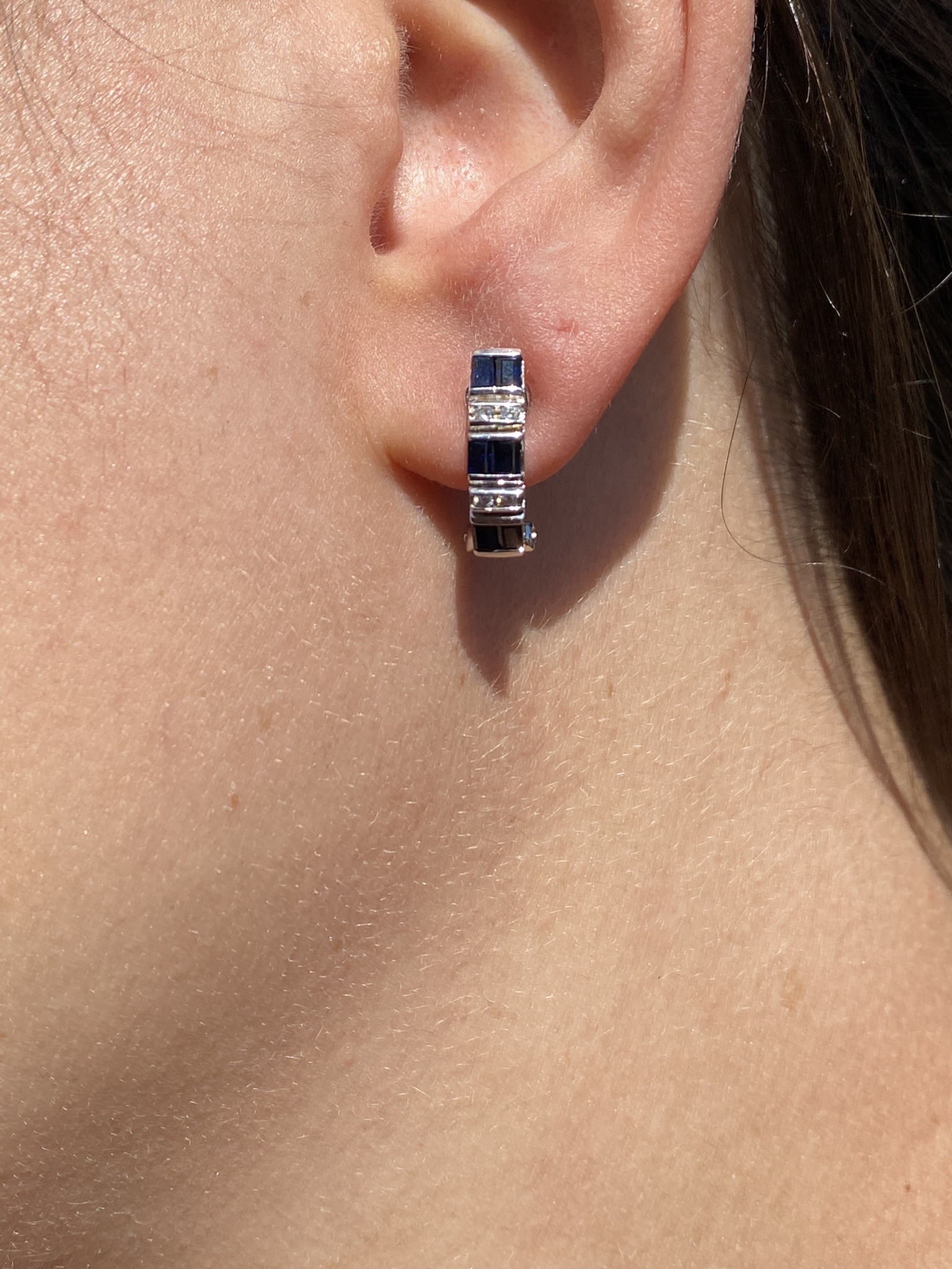 SOLD - The Shontos: Ladies Platinum Drop Earrings set with Sapphires and Diamonds - Image 7