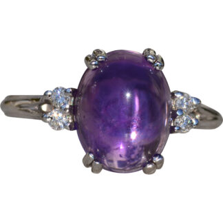 The Petrolia:  Ladies 14K White Gold Ring set with Amethyst and Diamonds