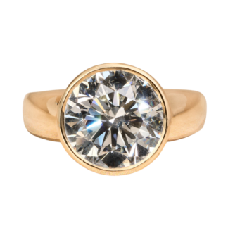 The Bezeler:  Bezel Set Round Brilliant Cut Natural Diamond Engagement Ring in Yellow Gold