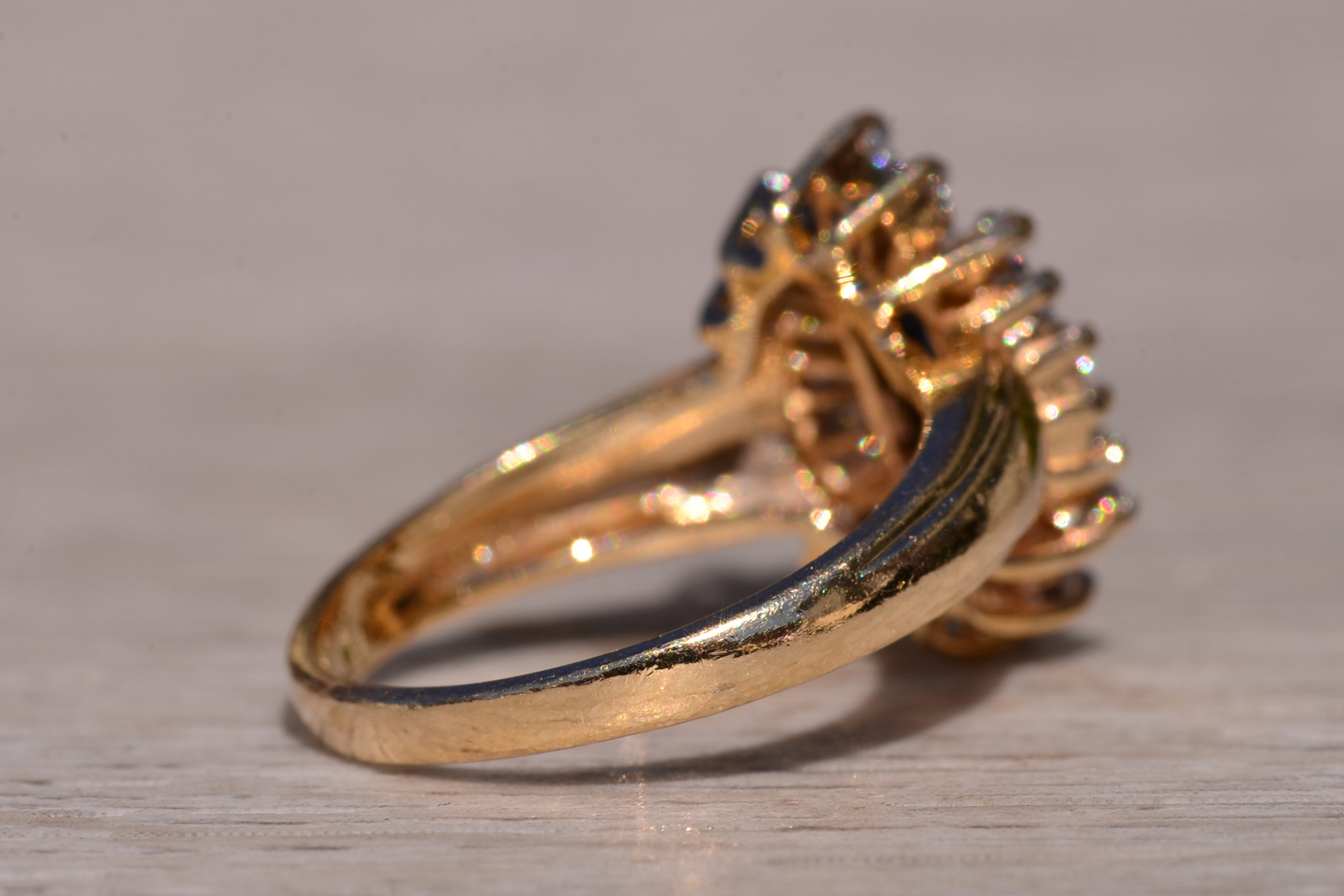 SOLD - The Blountsville: Yellow Gold Emerald Cut Sapphire Ring with Shaped Diamond Halo - Image 5