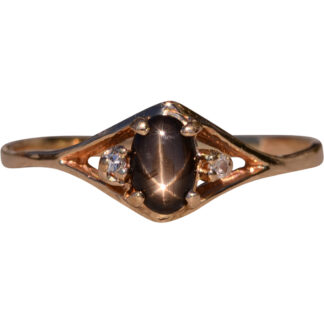SOLD - The Kimball:  Yellow Gold Ring set with Black Star Sapphire with Diamonds