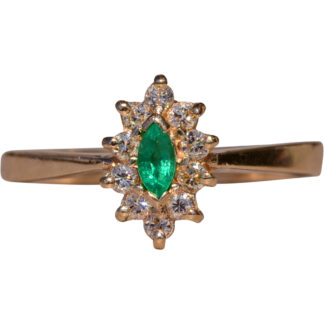 SOLD - The Priceville: Yellow Gold Emerald and Diamond Navette Ring