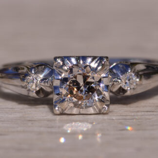 The Guin:  Vintage White Gold Promise Ring set with Natural Diamonds
