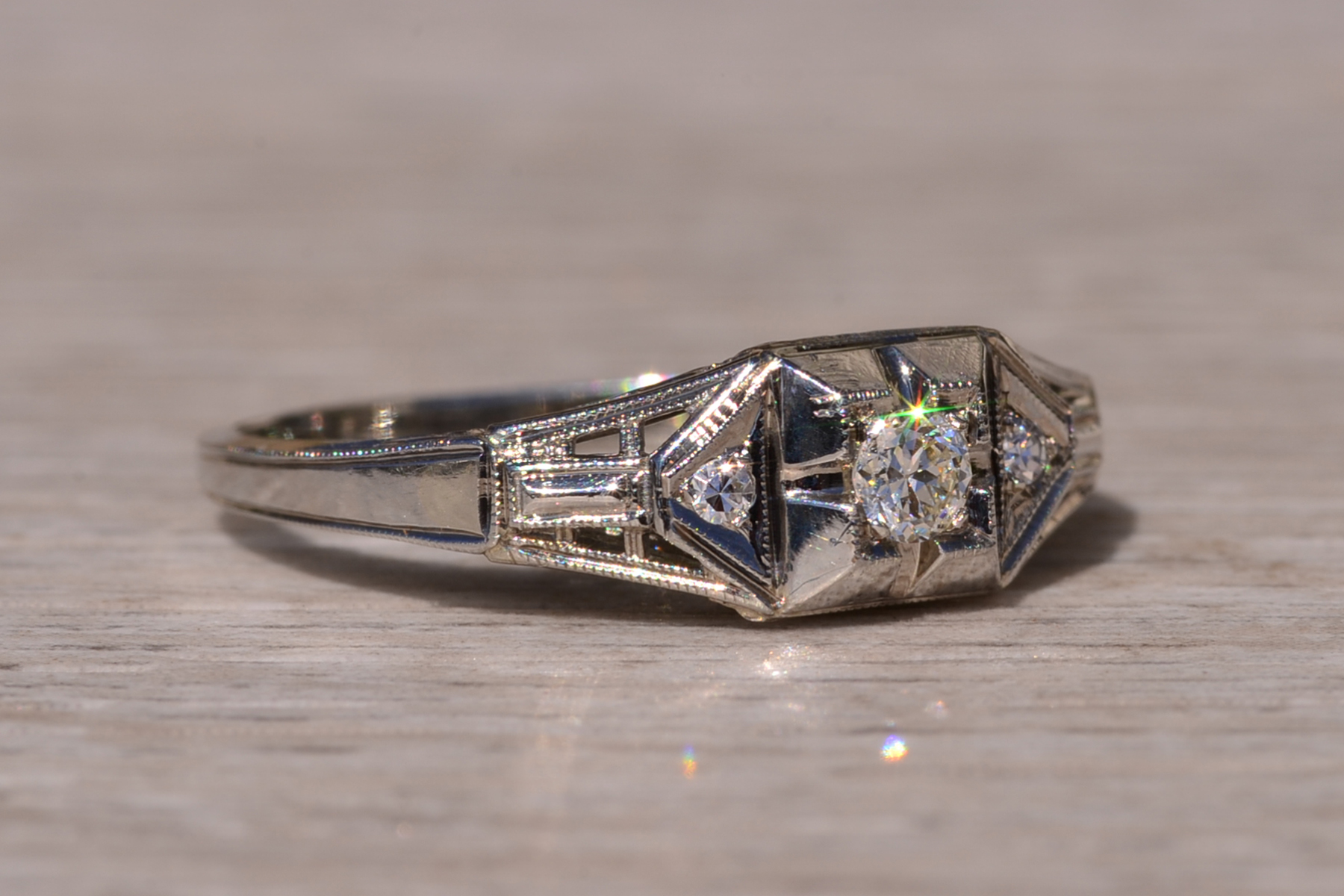 SOLD - The South Yilgarn: Art Deco Engagement Ring with Natural Diamonds - Image 6