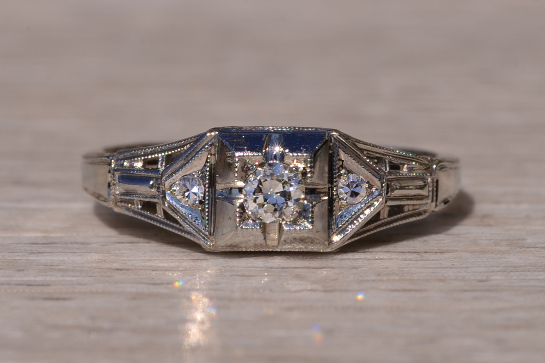 SOLD - The South Yilgarn: Art Deco Engagement Ring with Natural Diamonds - Image 7