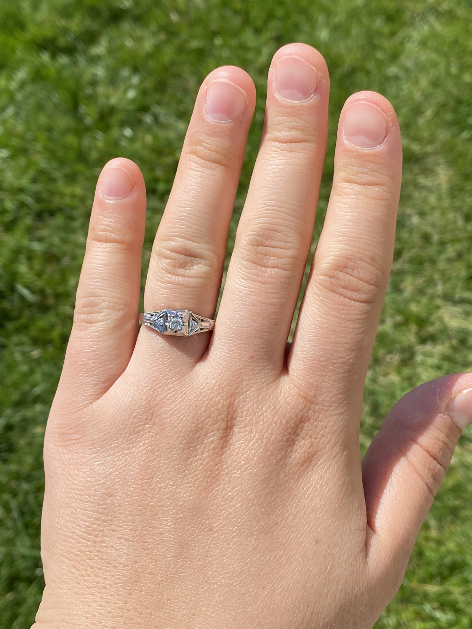 SOLD - The South Yilgarn: Art Deco Engagement Ring with Natural Diamonds - Image 8