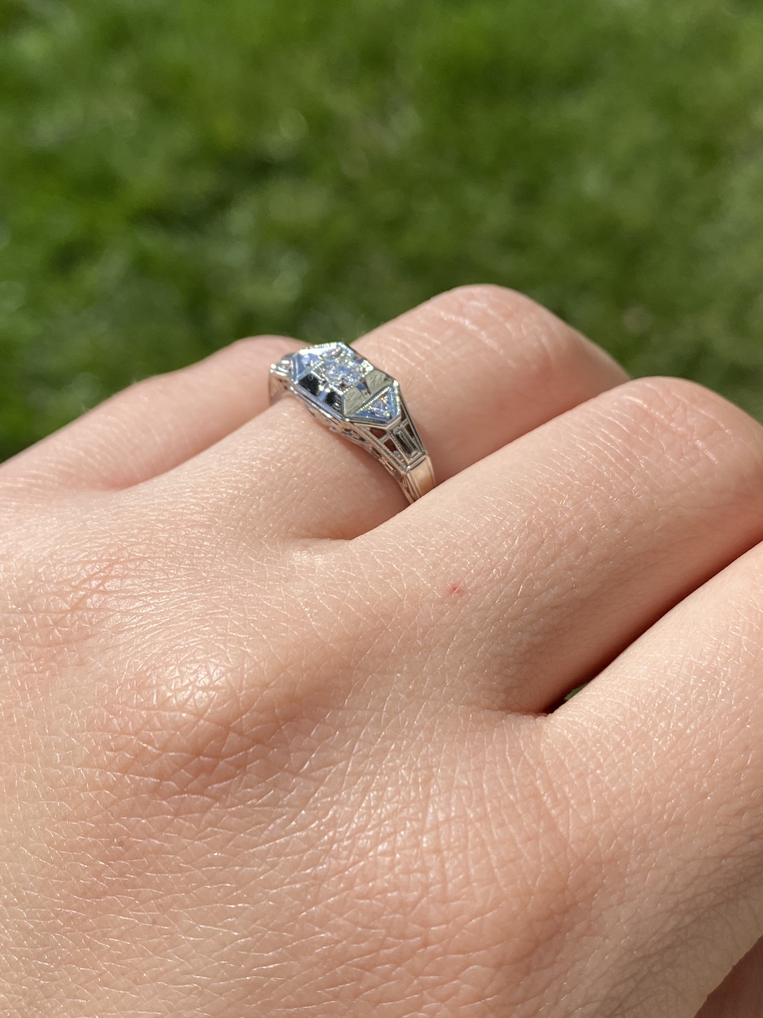 SOLD - The South Yilgarn: Art Deco Engagement Ring with Natural Diamonds - Image 9
