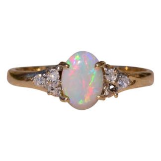 SOLD - The Hartselle: Natural Australian Opal with Natural Diamond Side Stones in Yellow Gold
