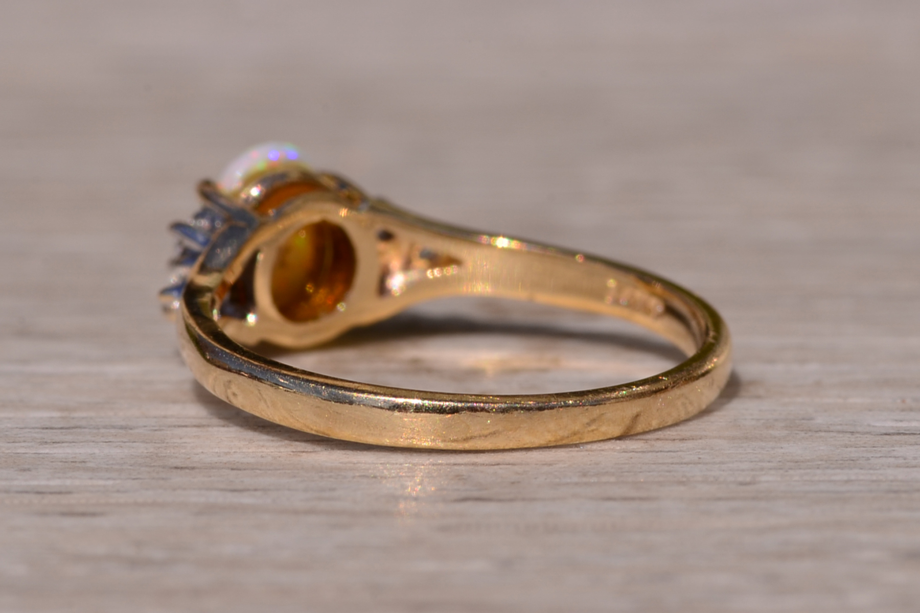 SOLD - The Hartselle: Natural Australian Opal with Natural Diamond Side Stones in Yellow Gold - Image 4