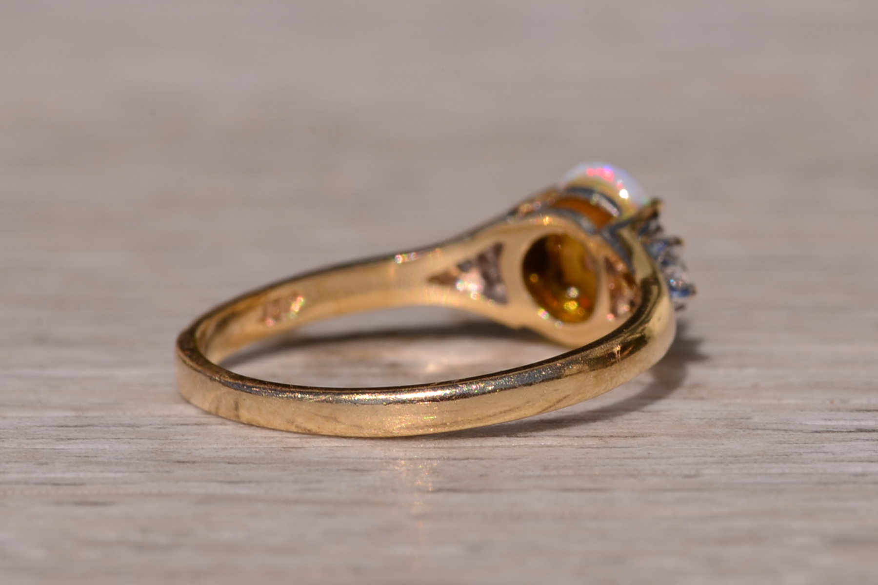 SOLD - The Hartselle: Natural Australian Opal with Natural Diamond Side Stones in Yellow Gold - Image 5