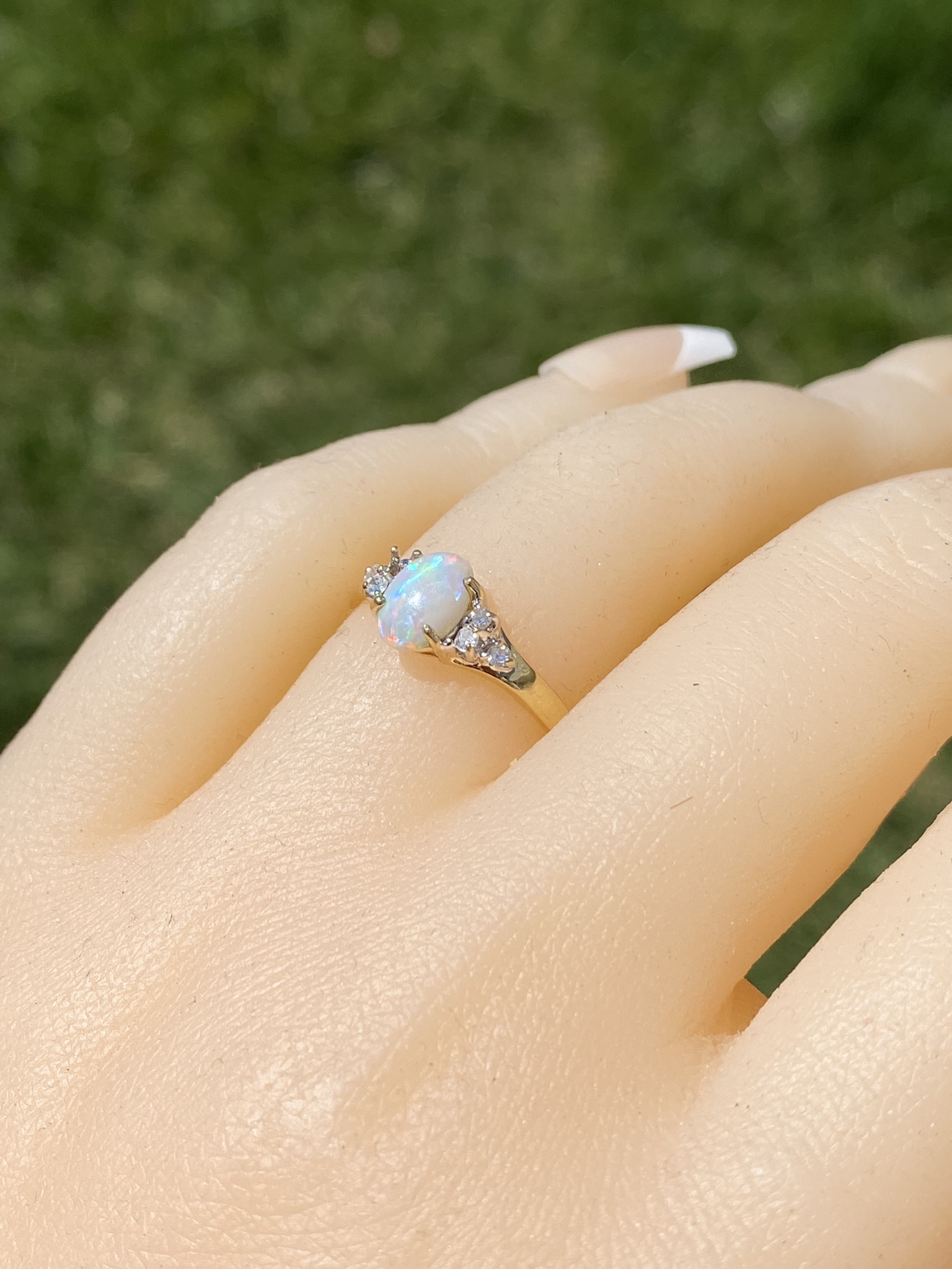 SOLD - The Hartselle: Natural Australian Opal with Natural Diamond Side Stones in Yellow Gold - Image 9