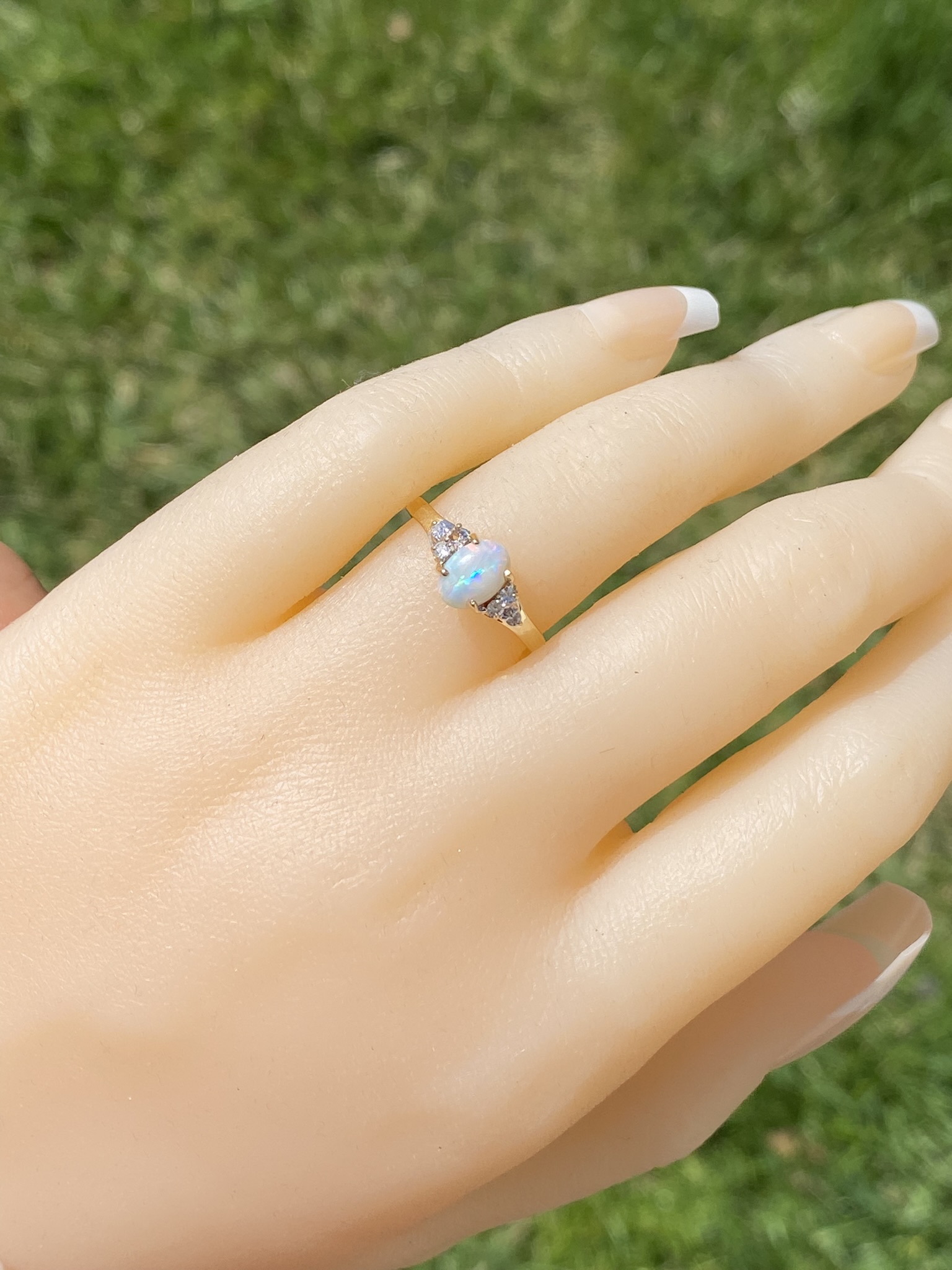 SOLD - The Hartselle: Natural Australian Opal with Natural Diamond Side Stones in Yellow Gold - Image 10