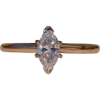SOLD - The Dodge City: Yellow Gold Signed Engagement Ring set with Marquise Diamond