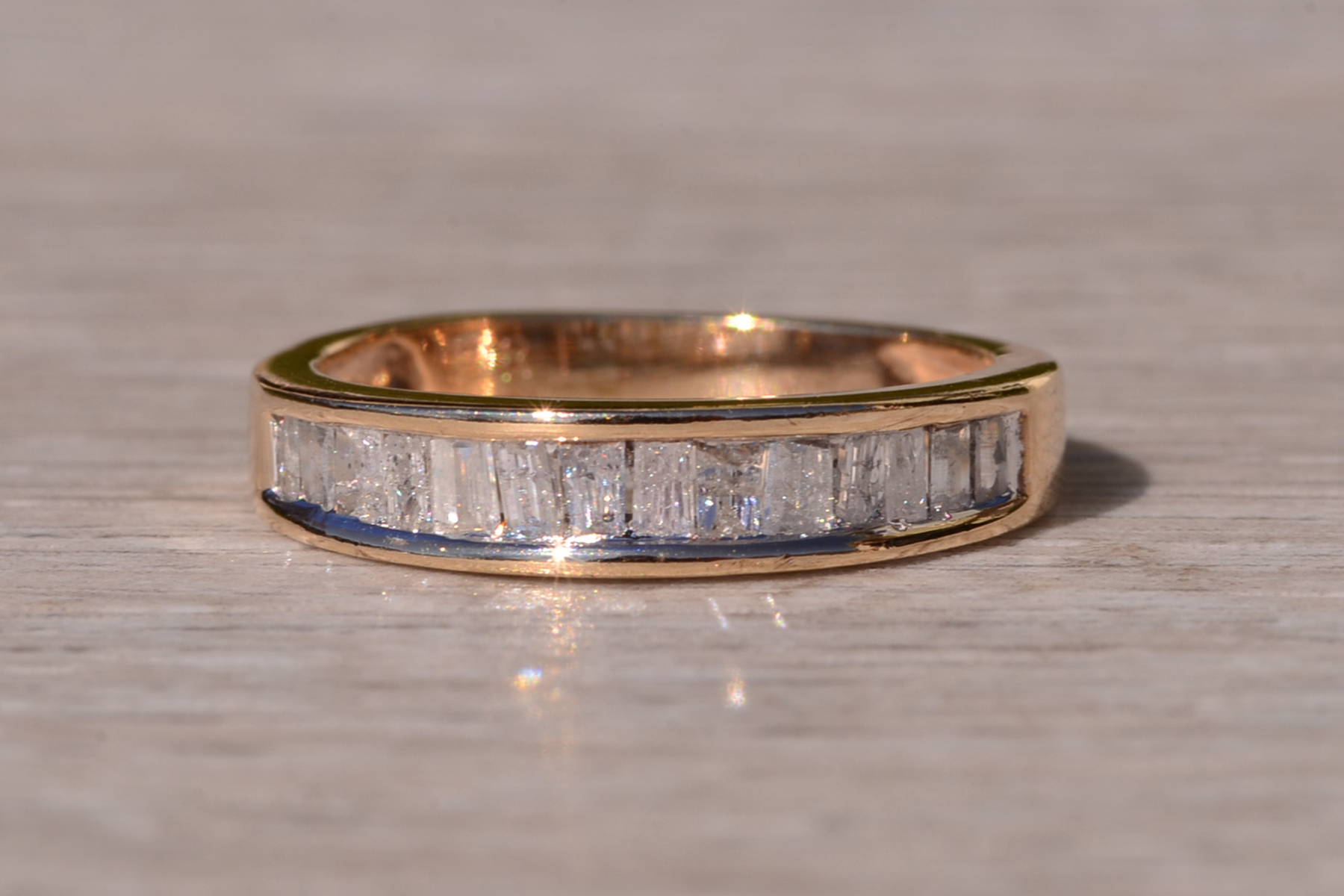 SOLD - The Owens Cross Roads: Yellow Gold Channel Set Baguette Band with Diamonds - Image 2