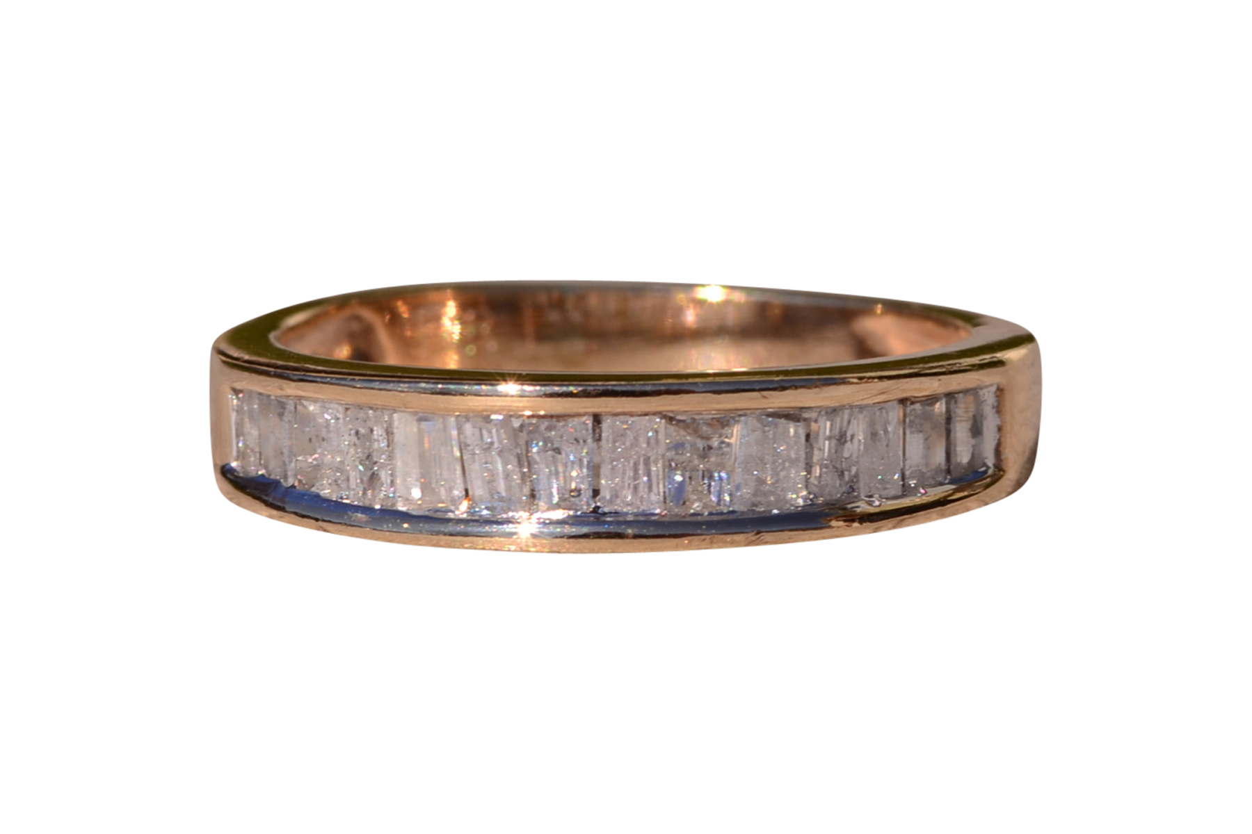 SOLD - The Owens Cross Roads: Yellow Gold Channel Set Baguette Band with Diamonds
