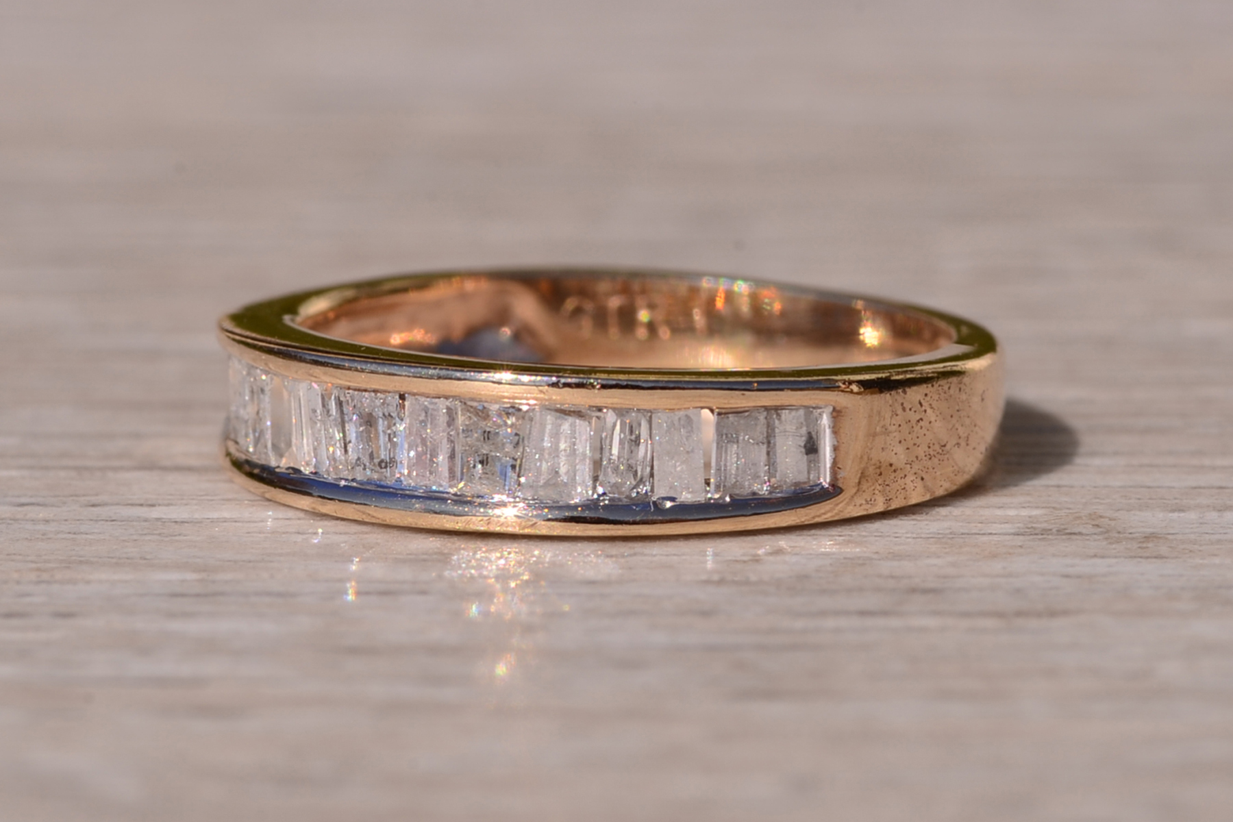 SOLD - The Owens Cross Roads: Yellow Gold Channel Set Baguette Band with Diamonds - Image 3
