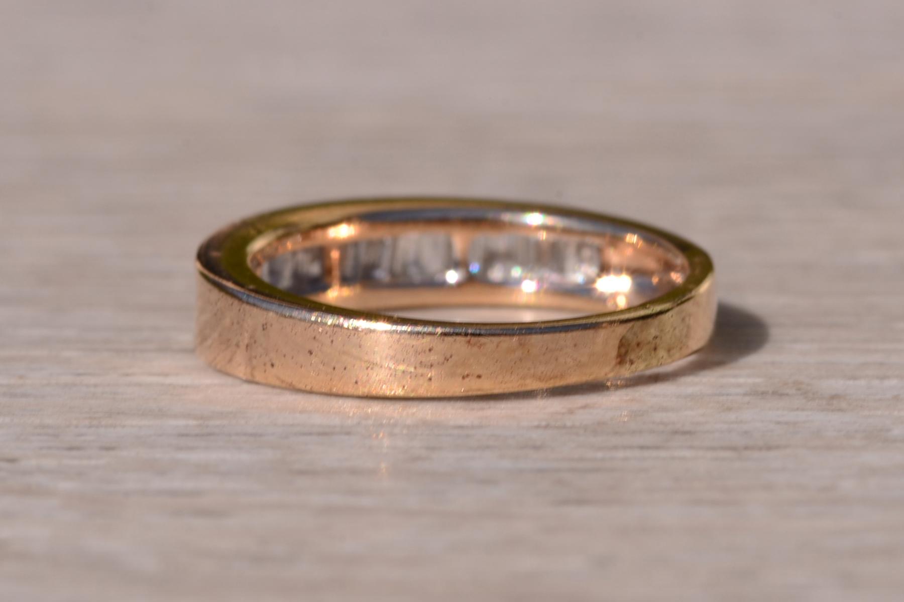 SOLD - The Owens Cross Roads: Yellow Gold Channel Set Baguette Band with Diamonds - Image 4