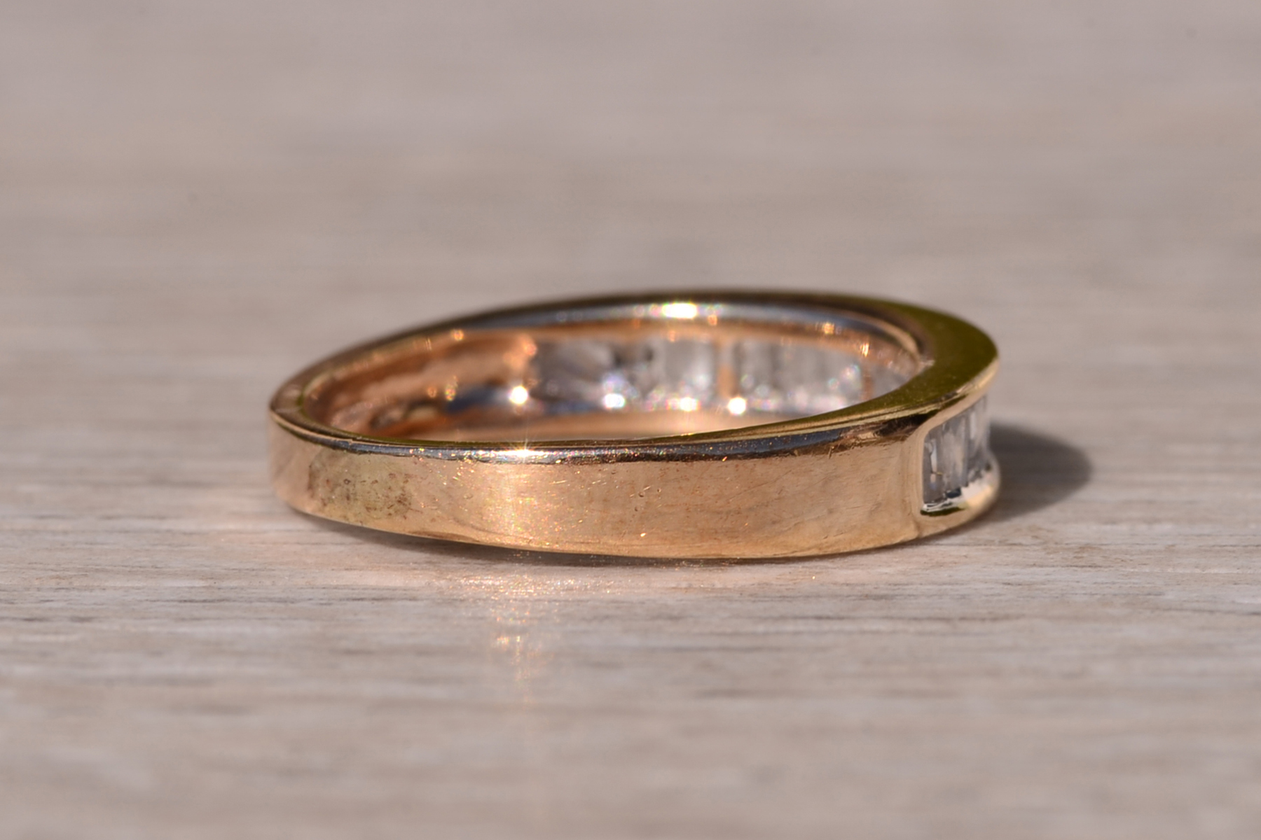 SOLD - The Owens Cross Roads: Yellow Gold Channel Set Baguette Band with Diamonds - Image 5