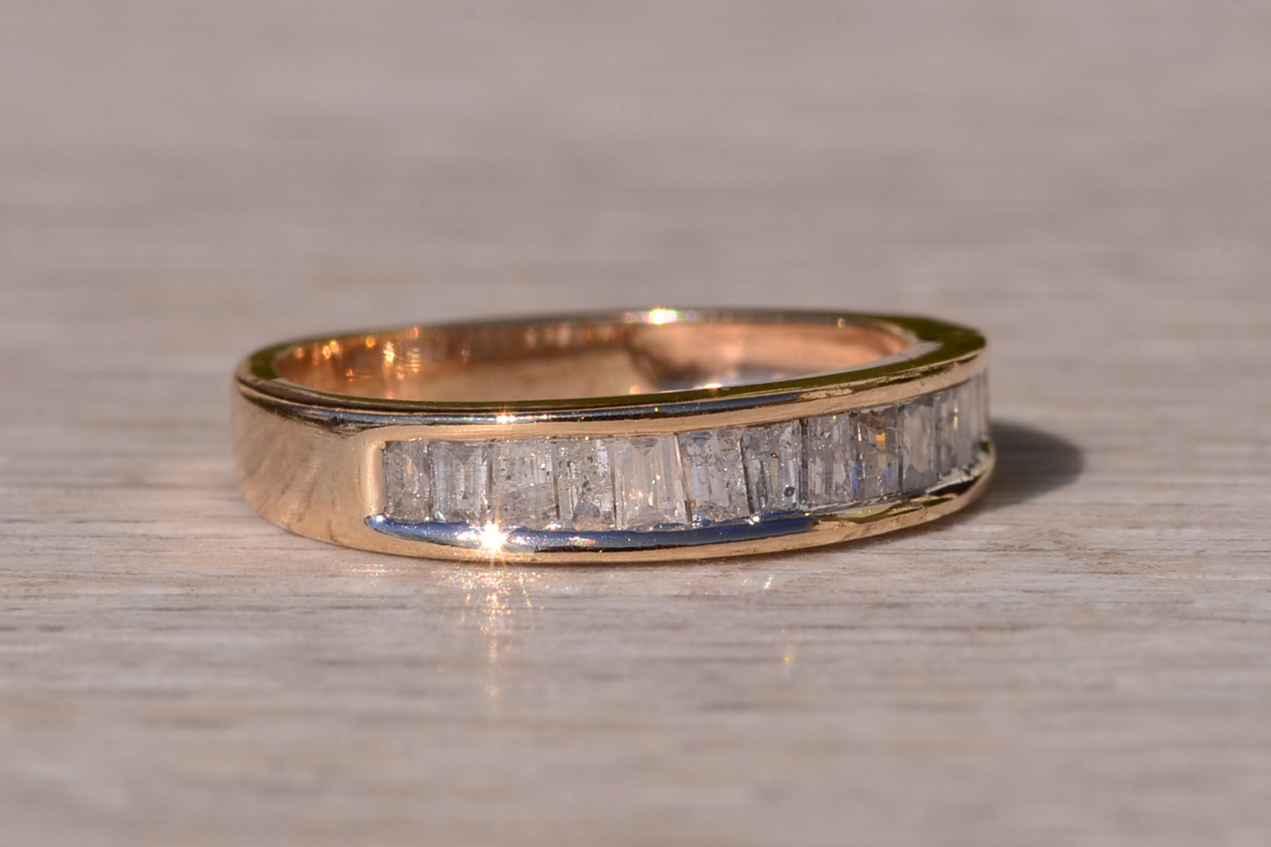 SOLD - The Owens Cross Roads: Yellow Gold Channel Set Baguette Band with Diamonds - Image 6