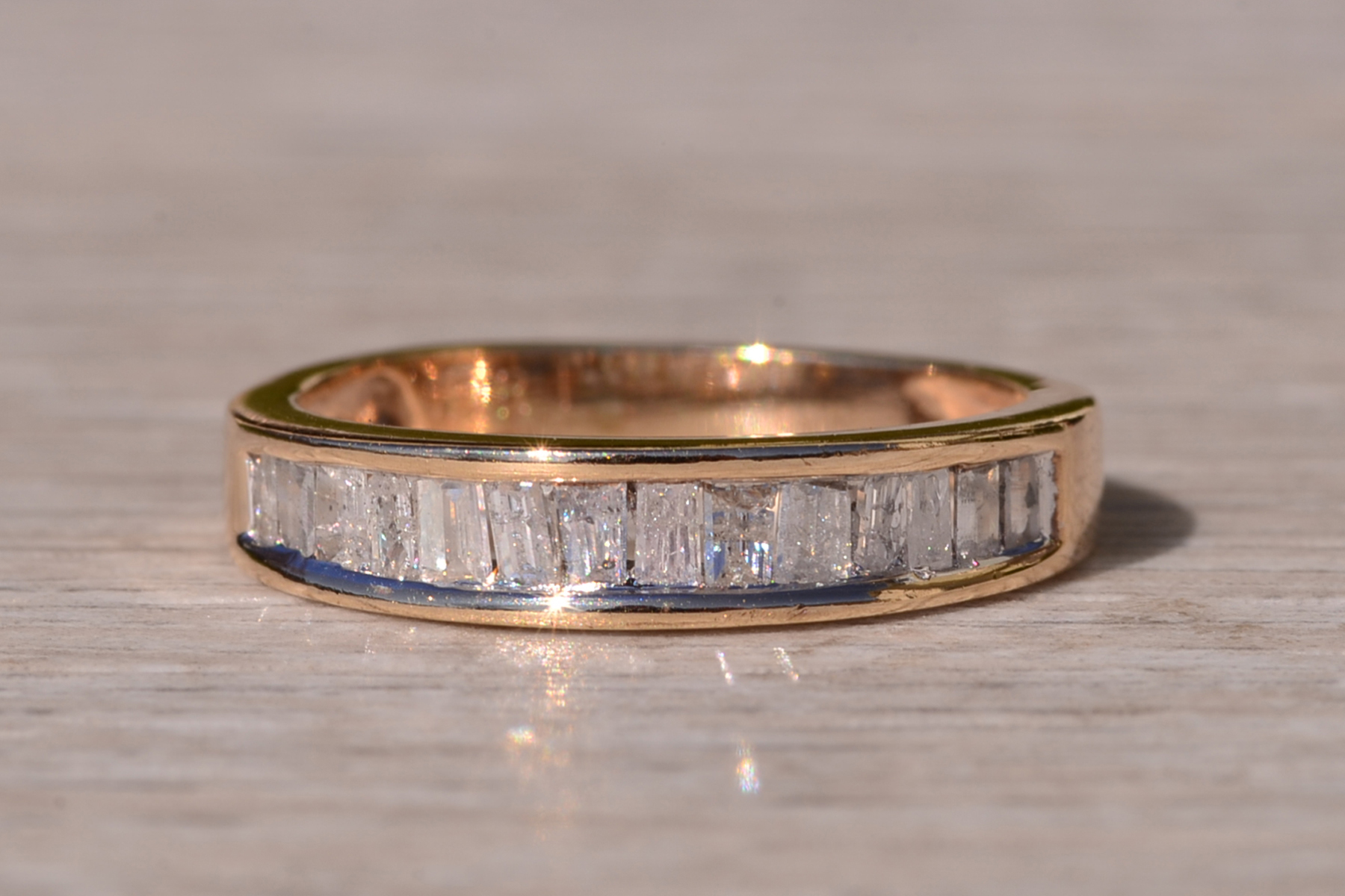 SOLD - The Owens Cross Roads: Yellow Gold Channel Set Baguette Band with Diamonds - Image 7