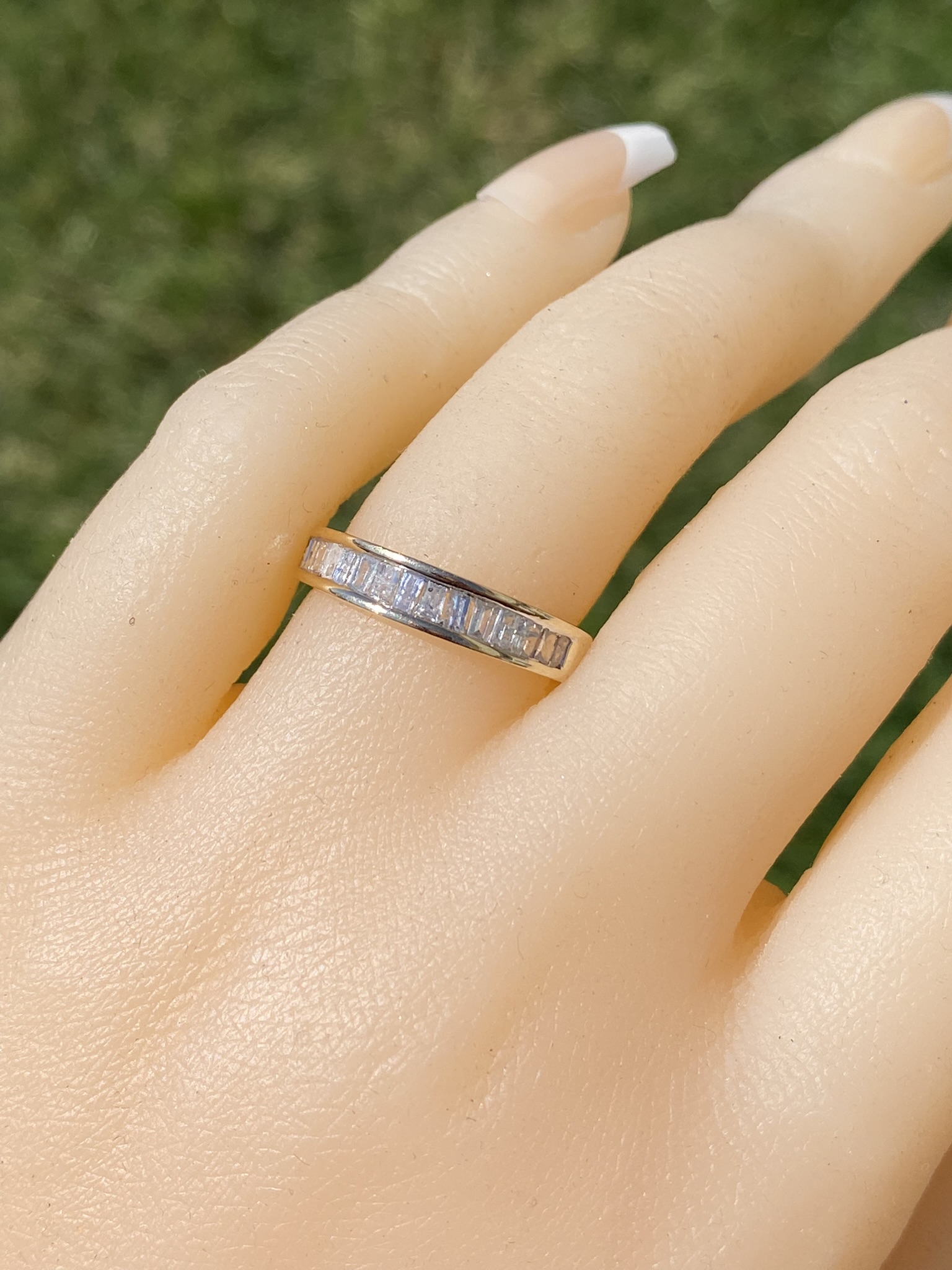 SOLD - The Owens Cross Roads: Yellow Gold Channel Set Baguette Band with Diamonds - Image 9