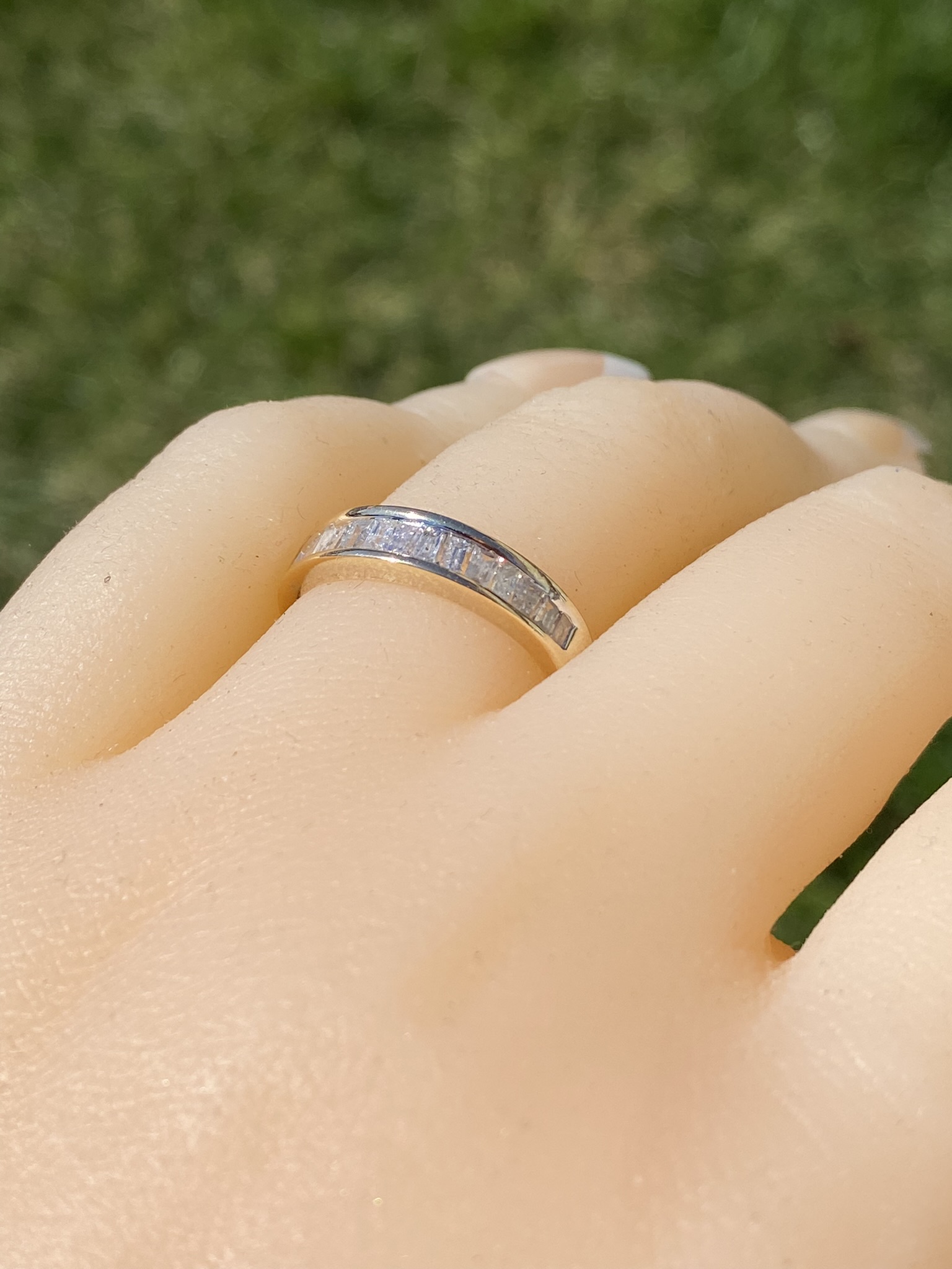 SOLD - The Owens Cross Roads: Yellow Gold Channel Set Baguette Band with Diamonds - Image 10
