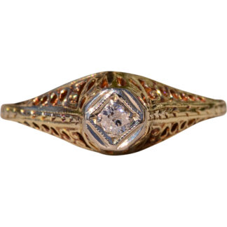 The Trinity:  Antique Art Deco Engagement Ring set with Old Mine Cut Diamond