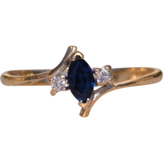 SOLD - The Town Creek: Vintage Yellow Gold Marquise Sapphire and Diamond Bypass Ring