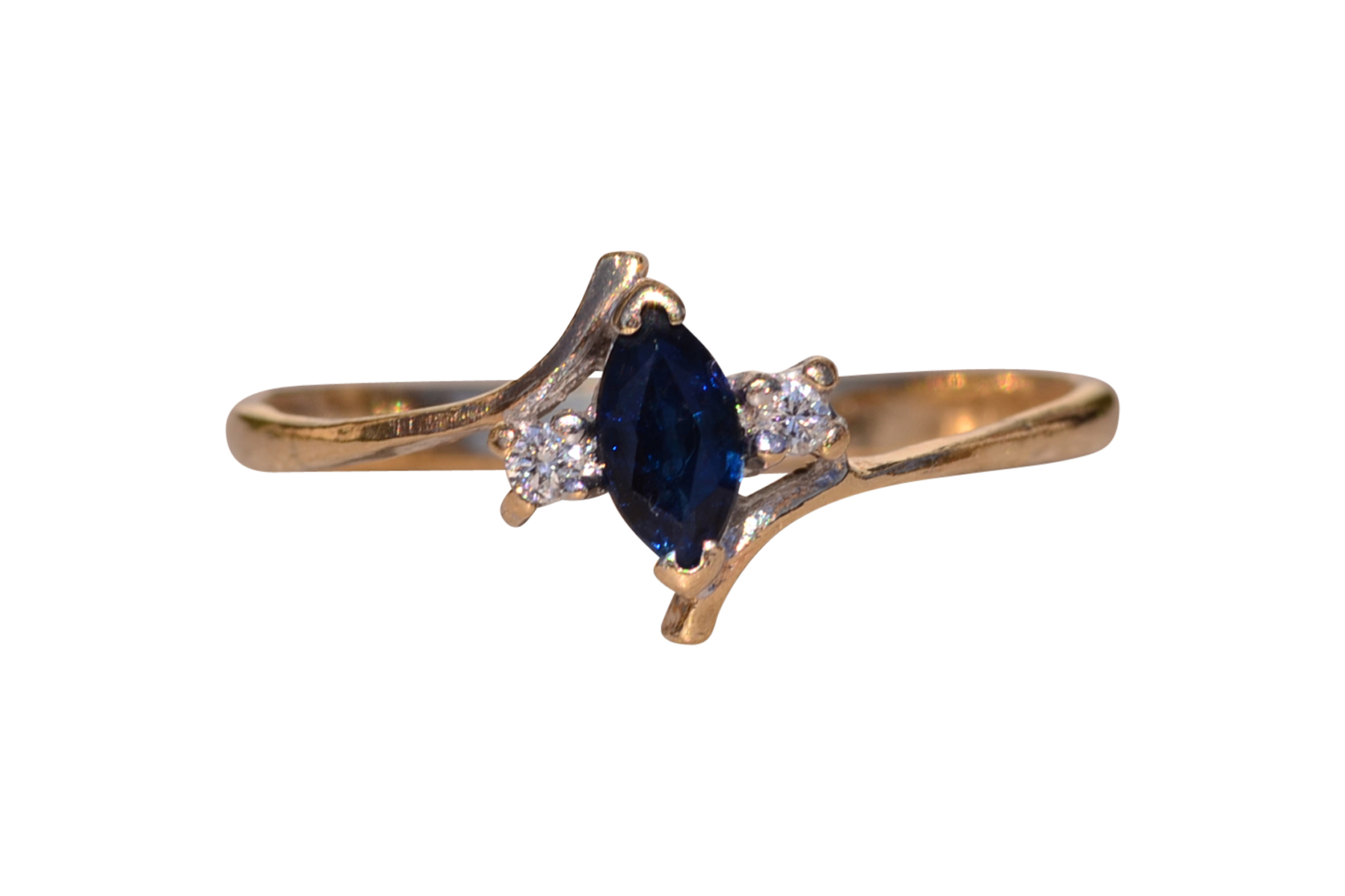 SOLD - The Town Creek: Vintage Yellow Gold Marquise Sapphire and Diamond Bypass Ring